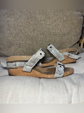 Vaneli Women's Silver Cork Wedge Sandals - Brand